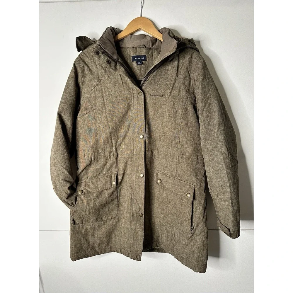 Lands End Hooded Jacket Size Large Winter Coat Brown
